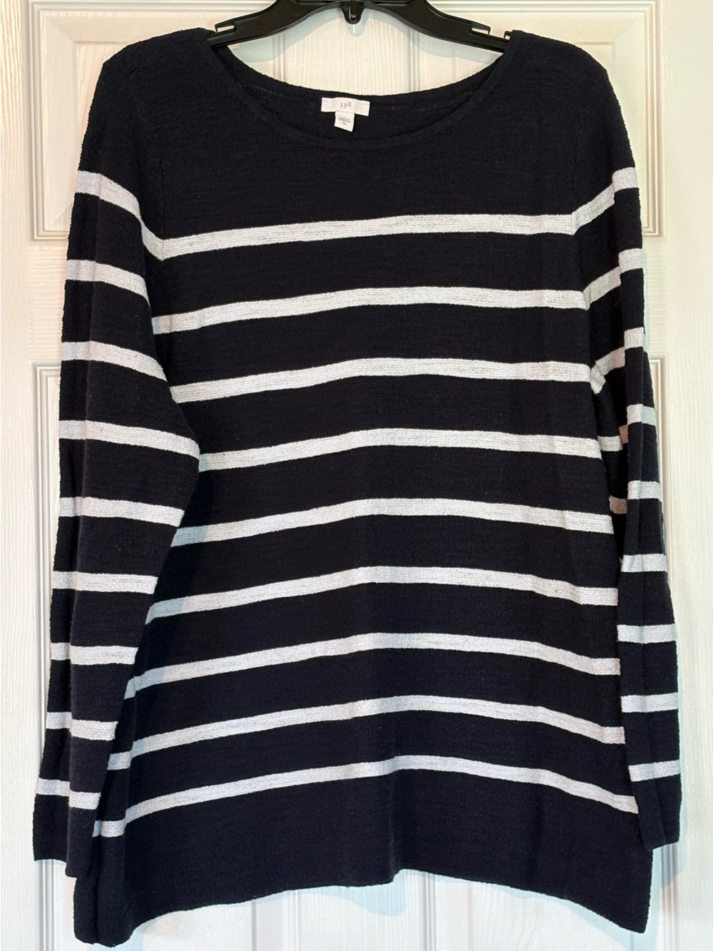 J. Jill Navy and White Striped Crewneck Sweater